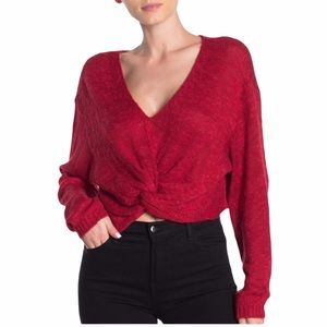 BCBGeneration Twist Hem V-Neck Sweater Red